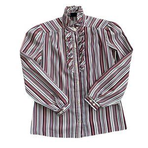 Vintage Striped Ruffle Collar Striped Blouse